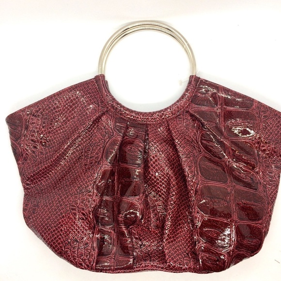 3/$30 RED FAUX LEATHER CROCODILE PLEATHER TOP HANDLE O RING BAG RETRO PURSE - Picture 10 of 10